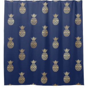 Cortina De Ducha Piñas de oro en azul marino