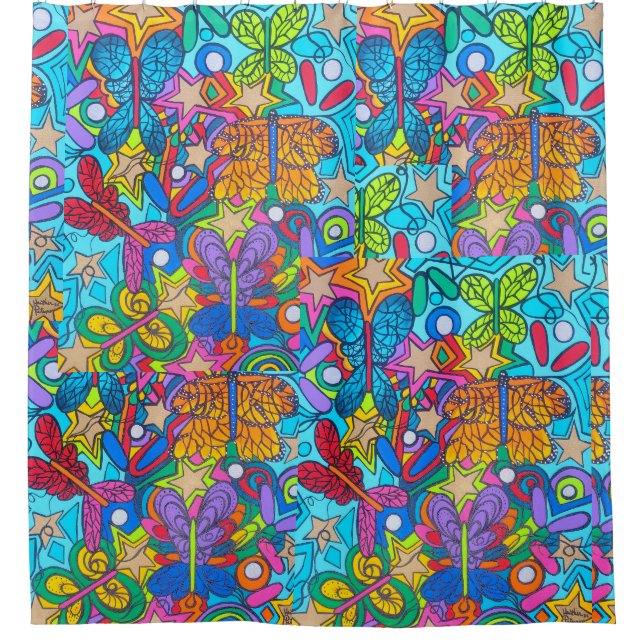 Cortina De Ducha Pinball Brain Butterfly Superstar  (Anverso)