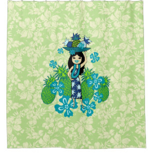 Cortina De Ducha Pineapple Luau Hawaiian Hula Chica
