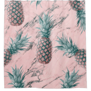 Cortina De Ducha Pineapple & Pink Marble Swirl Moda tropical modern