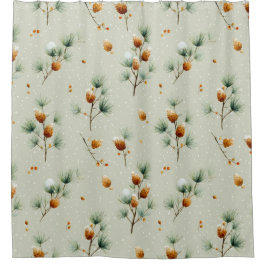 Cortina De Ducha Pinecones de invierno y ramas de nieve