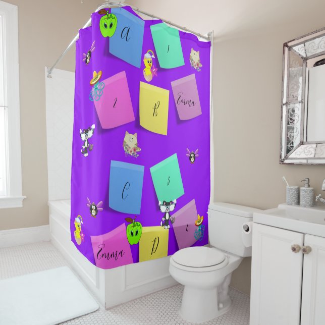 Cortina de ducha Pingüino Gato Chico Amarillo (In situ)