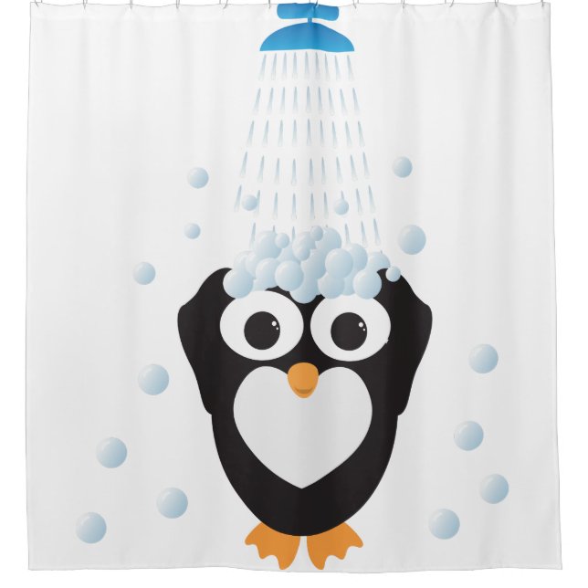 Cortina De Ducha Pingüino lindo que toma una ducha (Anverso)