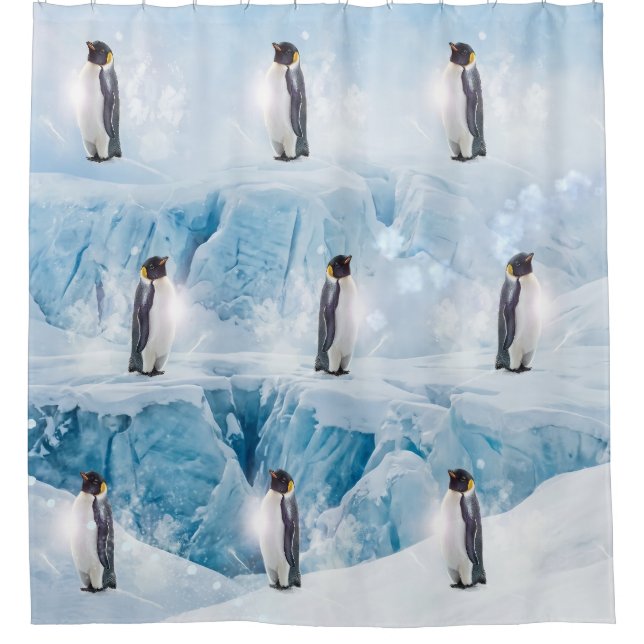 Cortina De Ducha Pingüinos Emperadores En Un Glaciar (Anverso)