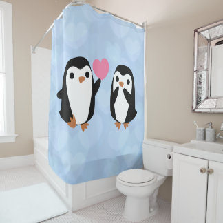 Cortina De Ducha Pingüinos enamorados
