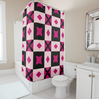 Cortina De Ducha Pink 3 tone checkered shower curtain