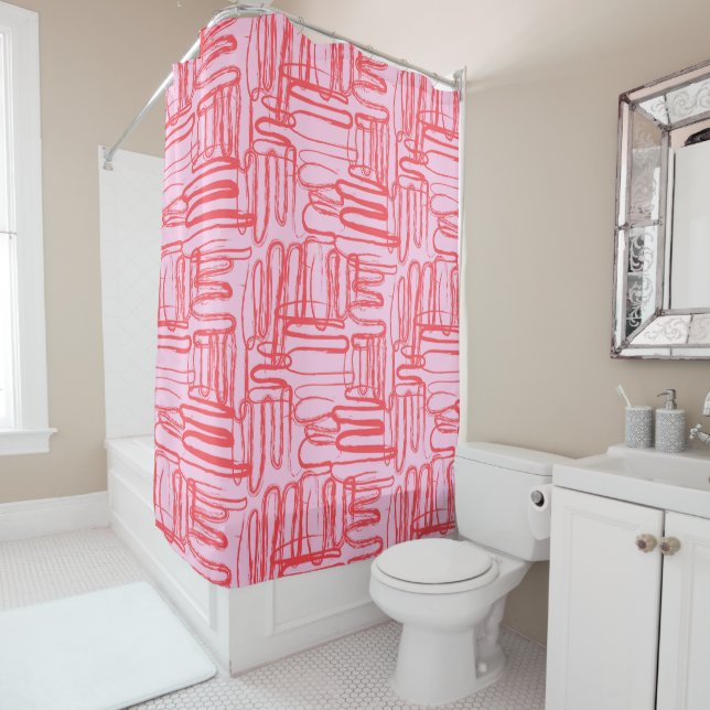 Cortina De Ducha Pink Curve Wavy Squiggle Abstract Modern (In situ)