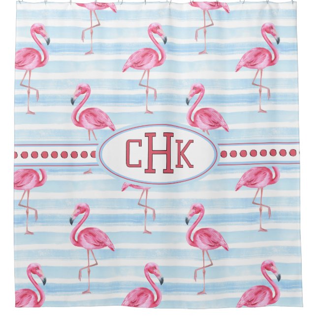 Cortina De Ducha Pink Flamingo Monogram (Anverso)