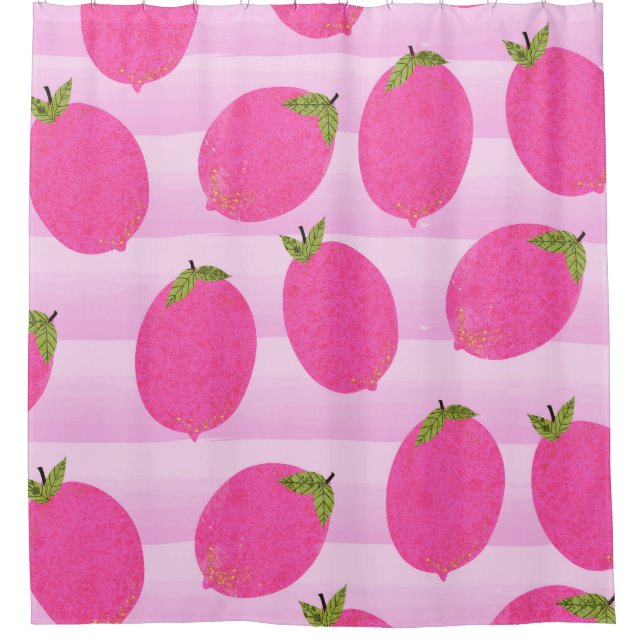 Cortina De Ducha Pink Lemons Lemonade Summer Fruit Bright Fun (Anverso)