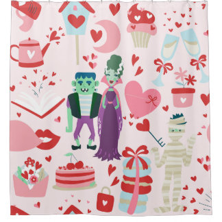 Cortina De Ducha pink monster valentines bride frankenstein mummy