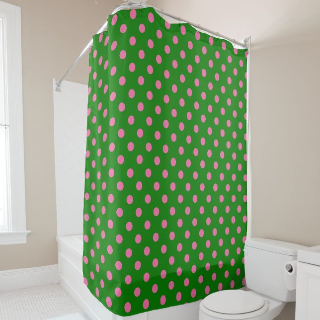 Cortina De Ducha Pink On Green Polka Dots Pattern Design  (Subido por el creador)