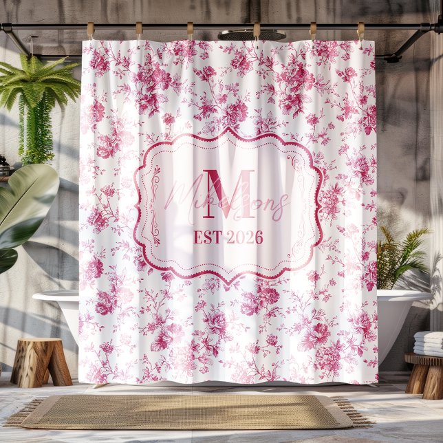 Cortina De Ducha Pink Toile Floral Monogram (Subido por el creador)