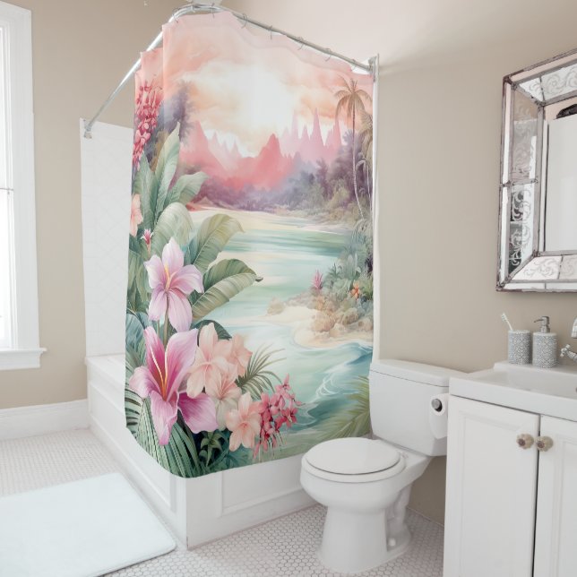 Cortina De Ducha Pink Tropical Beach (In situ)