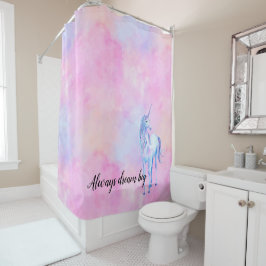 Cortina De Ducha Pink Watercolor Púrpura Unicornio