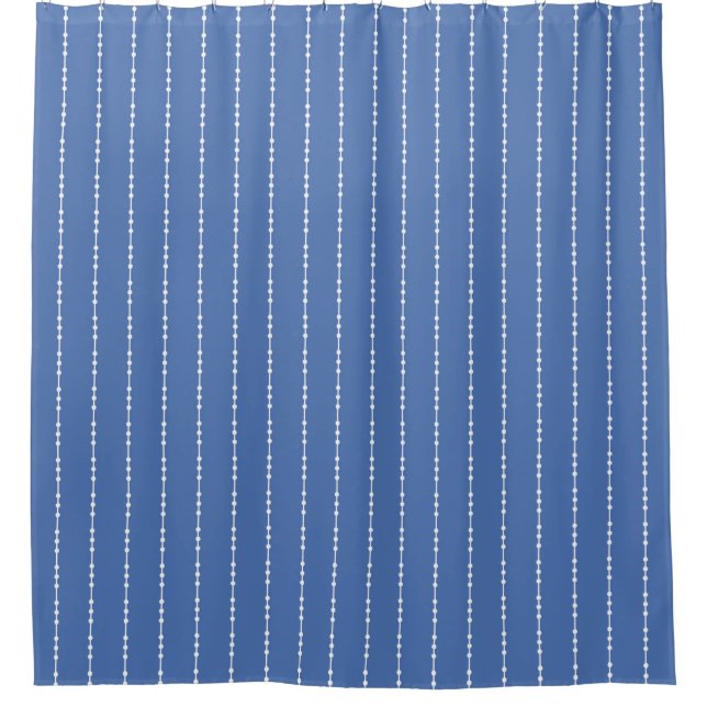 Cortina De Ducha Pinstripe de puntos azul y blanco (Anverso)