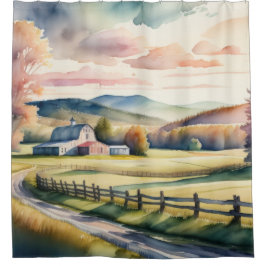 Cortina De Ducha Pintado acuarela de granero