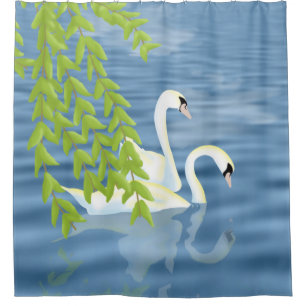 Cortina De Ducha Pintando la pareja azul y verde de cisnes en el la