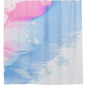 Cortina De Ducha Pintura abstracta azul blanco y rosa