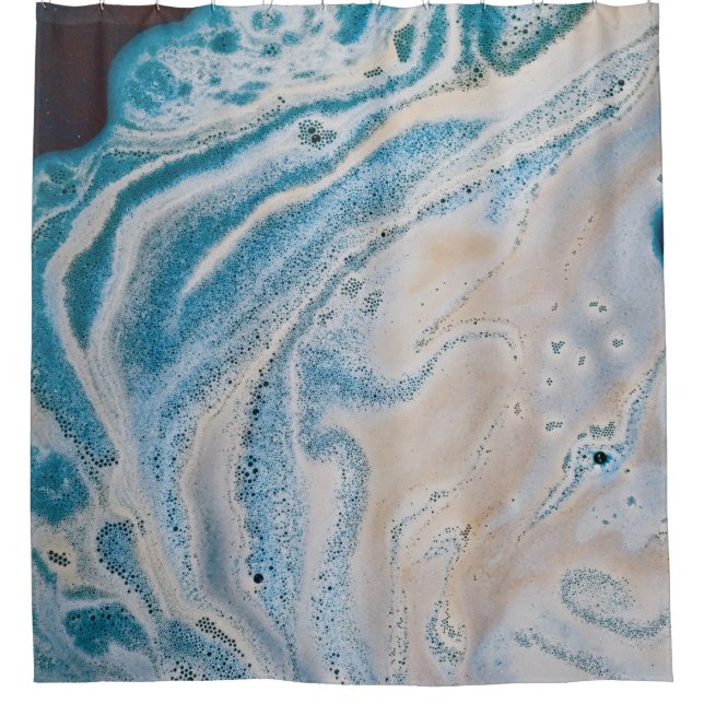 Cortina De Ducha Pintura abstracta azul y blanco (Anverso)