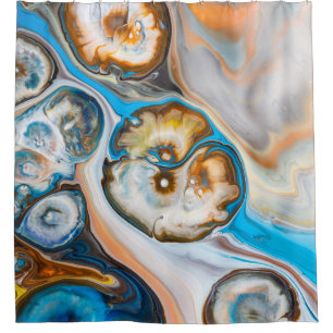 Cortina De Ducha Pintura abstracta azul y blanco