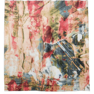 Cortina De Ducha Pintura abstracta roja blanca y amarilla