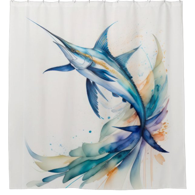 Cortina De Ducha Pintura acuarela de pez espada (Anverso)