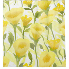 Cortina De Ducha Pintura Acuarela Floral Amarilla