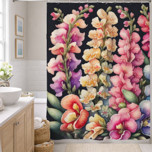 Cortina De Ducha Pintura Acuarela Flores Boca de Dragón Floral