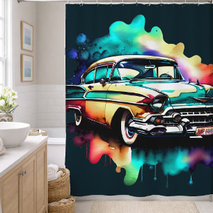 Cortina De Ducha Pintura al Acuarela Coche Antiguo