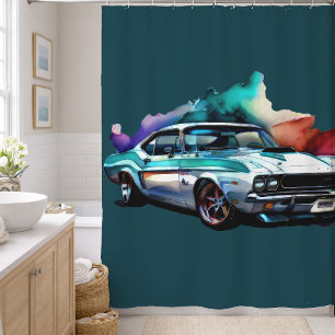 Cortina De Ducha Pintura al Acuarela Coche Musculoso Antiguo