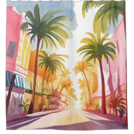 Cortina De Ducha Pintura al agua de colores brillantes de Miami Bea