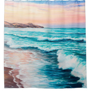 Cortina De Ducha  pintura al óleo de una hermosa puesta de sol púrp