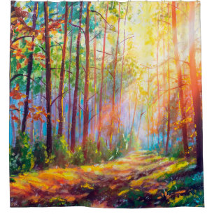 Cortina De Ducha pintura al óleo magnífico bosque en otoño, escénic