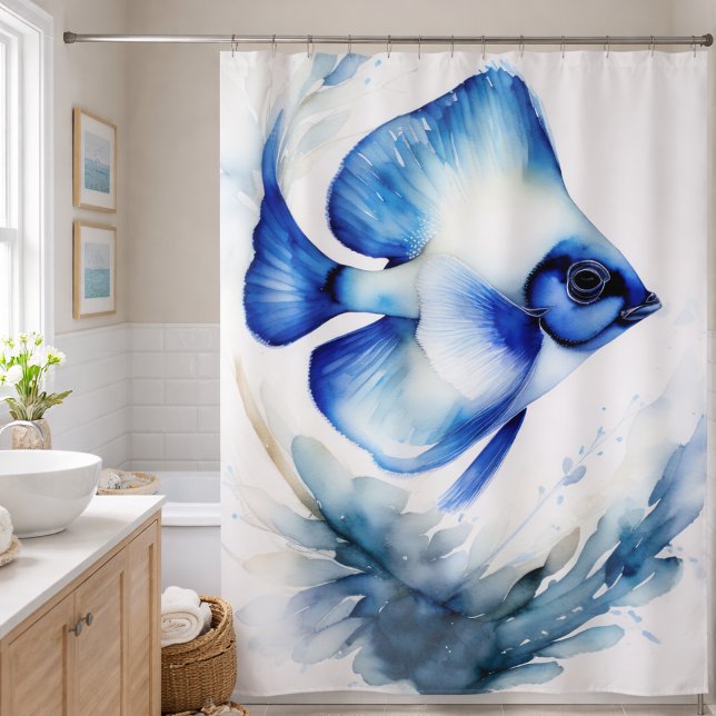 Cortina De Ducha Pintura de Acuarela de Peces Azules (Subido por el creador)