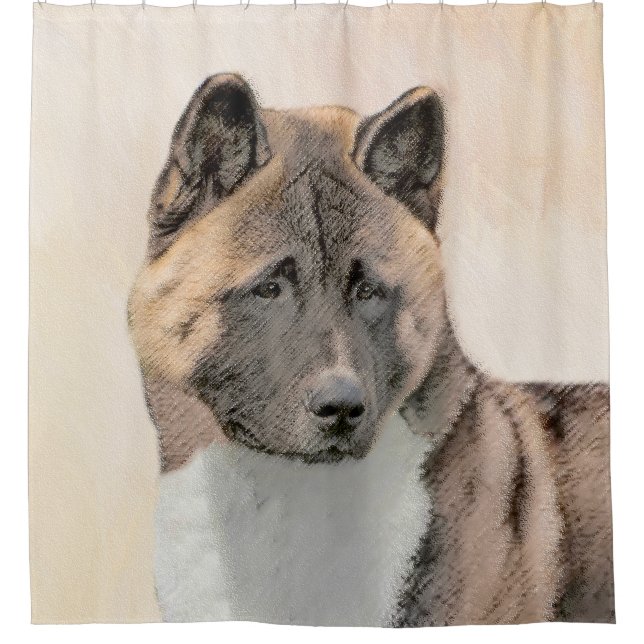Cortina De Ducha Pintura de Akita - Arte de Perro Original. (Anverso)