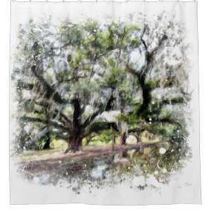 Cortina De Ducha *~* Pintura de arte de roble vivo en Nueva Orleans