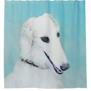 Cortina De Ducha Pintura de Borzoi (blanco) - Arte de perro origina