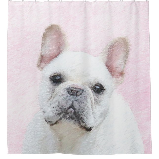 Cortina De Ducha Pintura de Bulldog francés (crema/blanco) - Arte d (Anverso)