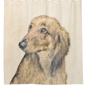 Cortina De Ducha Pintura de Dachshund (de cabello largo) - Arte Per