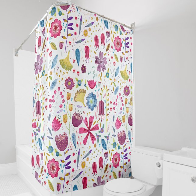 Cortina De Ducha Pintura de flores silvestres botánicas de acuarela (Wildflower watercolor floral pattern shower curtain)