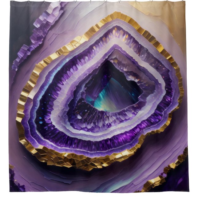 Cortina De Ducha Pintura de Geode de Gemstone Púrpura (Anverso)