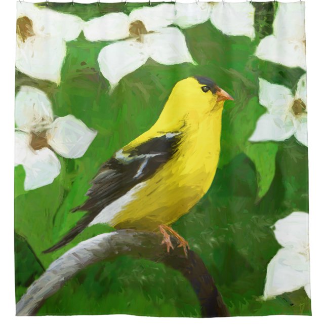 Cortina De Ducha Pintura de Goldfinch - Arte de Perro Original. (Anverso)