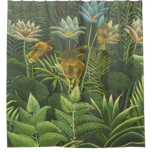 Cortina De Ducha Pintura de león de la selva tropical de Rousseau