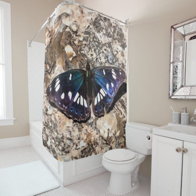 Cortina De Ducha Pintura de mariposa azul del almirante blanco del  (In situ)