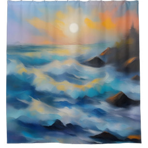 Cortina De Ducha Pintura de olas de mar azul claro bajo el sol