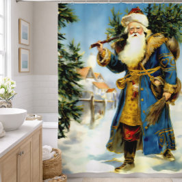 Cortina De Ducha Pintura de Papá Noel Vintage