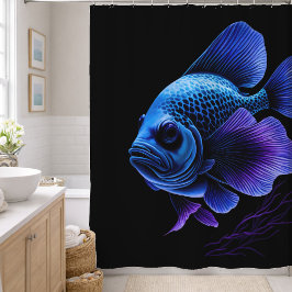 Cortina De Ducha Pintura de peces púrpura y azul