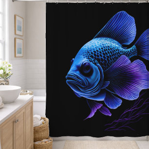 Cortina De Ducha Pintura de peces púrpura y azul