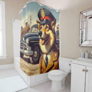 Cortina De Ducha Pintura de perro de la policía retro