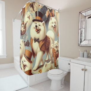 Cortina De Ducha Pintura de perro sin soldadura de vintage Samoyed